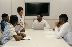 Professionals brainstorming for innovative solution